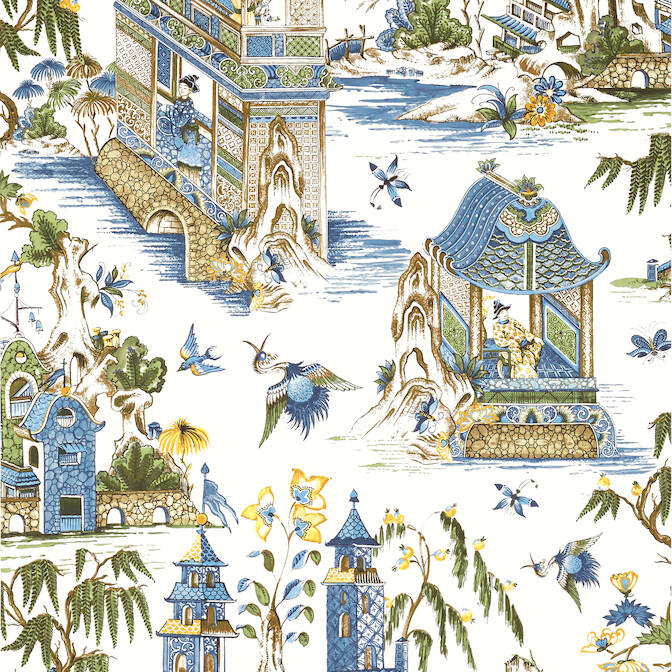 Thibaut Grand Palace Wallpaper in Blue & Green